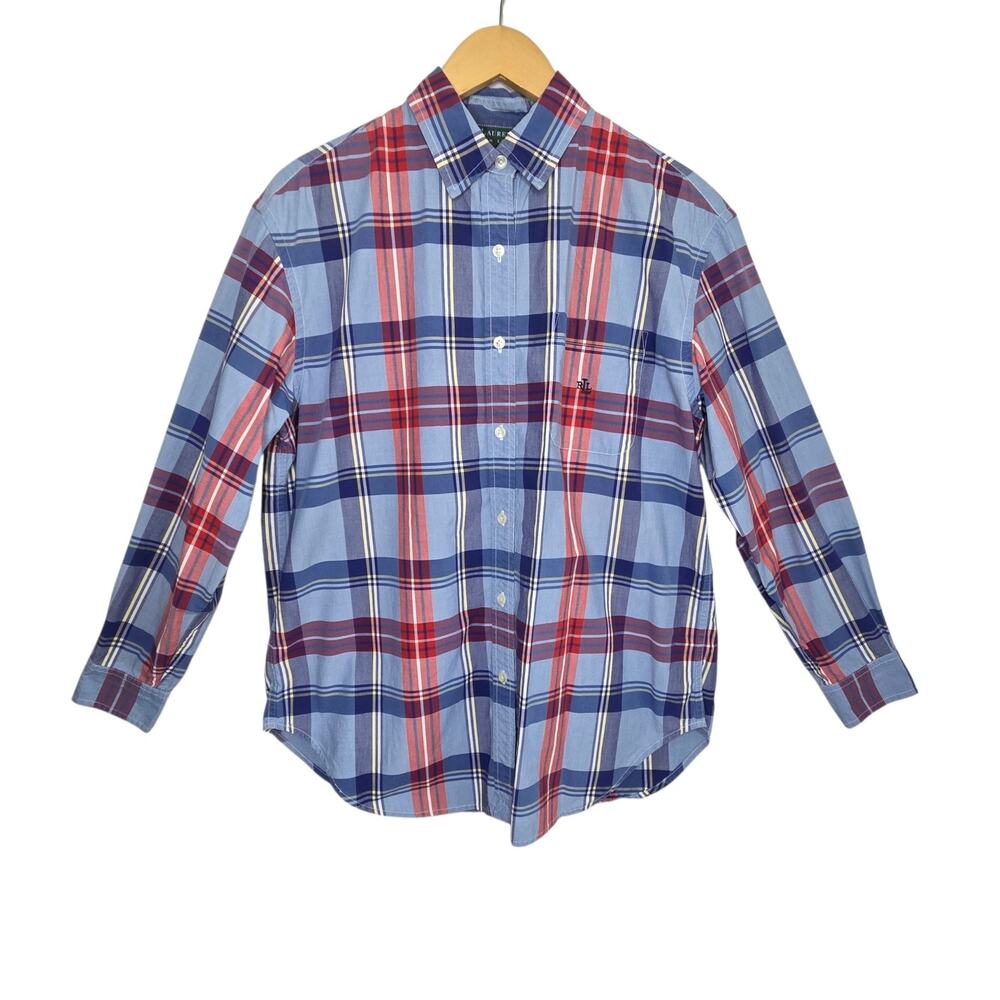 Ralph Lauren Mens Blue Button Up Shirt Med Cotton Casual Preppy Logo Americana‎